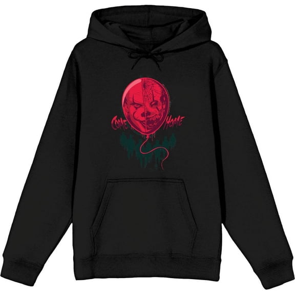 It Chapter 2 Scary Clown Balloon Adult Black Long Sleeve Hoodie-Medium
