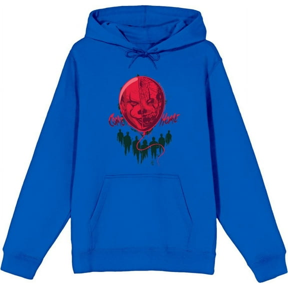 It Chapter 2 Scary Clown Balloon Adult Blue Long Sleeve Hoodie-Large