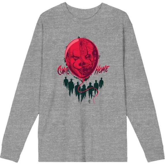 It Chapter 2 Scary Clown Balloon Adult Heather Gray Crew Neck Long Sleeve Tee-Large
