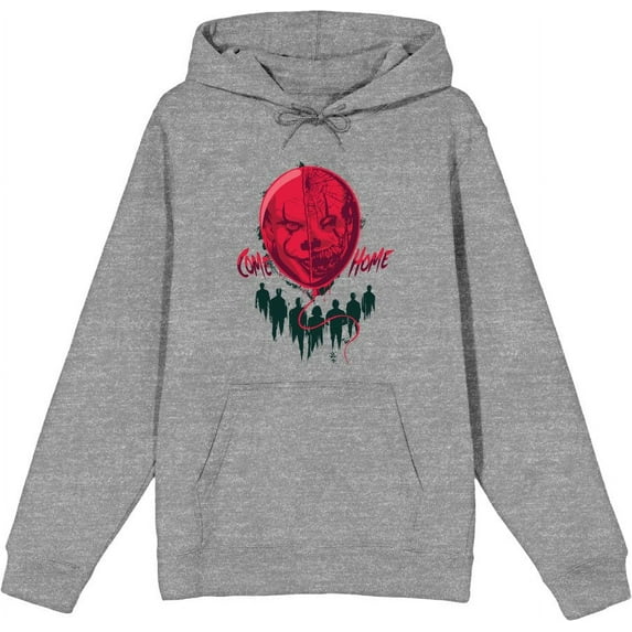 It Chapter 2 Scary Clown Balloon Adult Heather Gray Long Sleeve Hoodie-XL