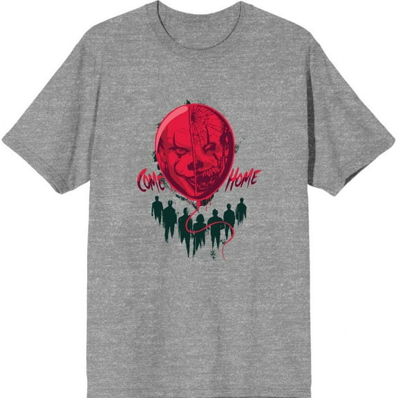 It Chapter 2 Scary Clown Balloon Men's Heather Gray Crew Neck Short Sleeve Tee-XL
