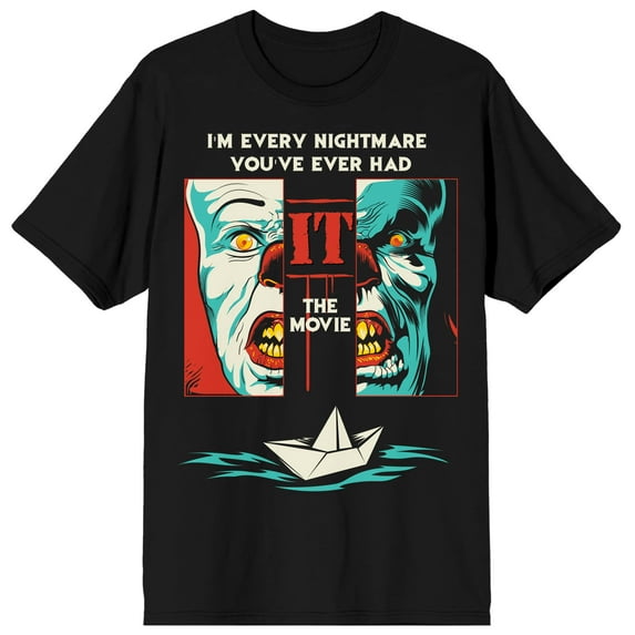 It Classic 1990 Split Pennywise Face Crew Neck Short Sleeve Men's Black T-shirt-4XLB