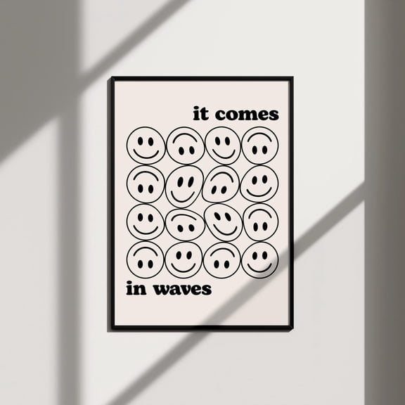 It Comes In Waves Smiley Face Retro Out Black And White 70S Style Poster, Refined Decorative Theme For Living Room And Gallery Wall Decor