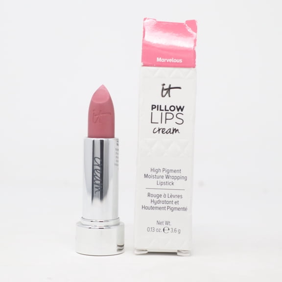 IT Cosmetics Pillow Lips Lipstick, Marvelous - Pearlized Warm Pink with a Cream Finish - High-Pigment Color & Lip-Plumping Effect - With Collagen, Beeswax & Shea Butter - 0.13 oz