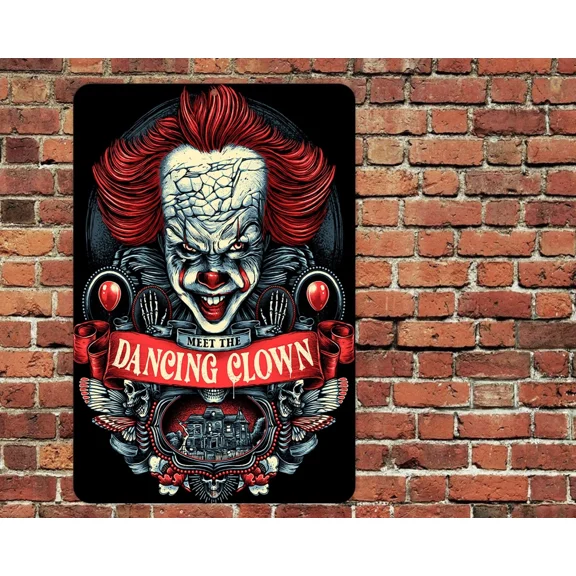 It Dancing Clown Sign Aluminum Metal 8X12 Halloween Scary Horror Movie
