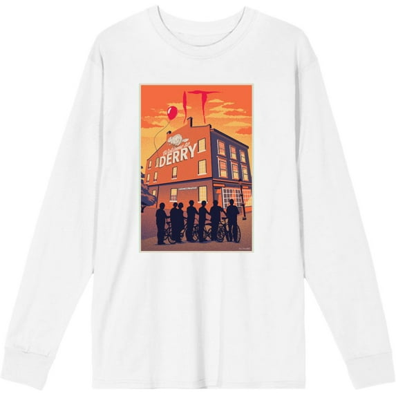 It Derry Sunset Poster Art Adult White Crew Neck Long Sleeve Tee-XXL