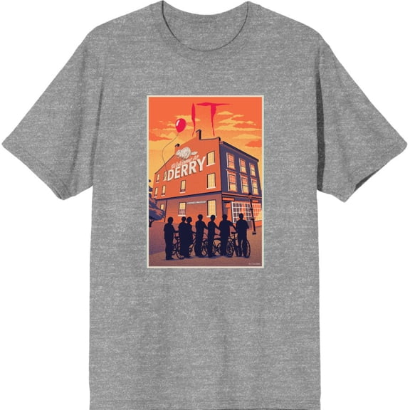 It Derry Sunset Poster Art Men's Heather Gray Crew Neck Short Sleeve Tee-Medium