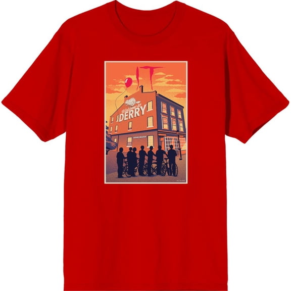 It Derry Sunset Poster Art Men's Red Crew Neck Short Sleeve Tee-XL