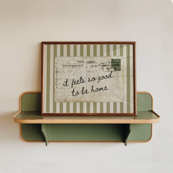 It Feels So Good To Be Home Postcard Quote Vintage Post Card Green Stripe Retro Mail Decor