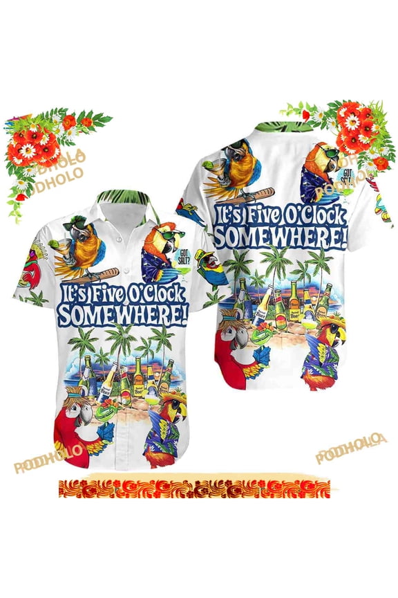 It Five O clock Somewhere Parrot Funny Hawaiian Shirt