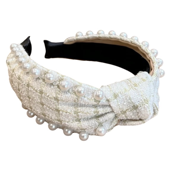 Headbands of Hope Women's Top Knot Pearl Embellished Tweed Headband | Cream