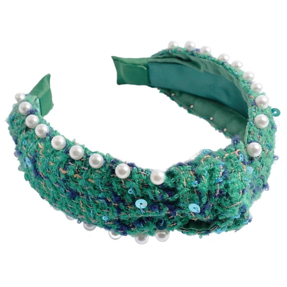 Headbands of Hope Women's Top Knot Pearl Embellished Tweed Headband | Teal
