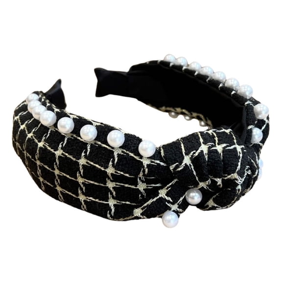 Headbands of Hope Women's Top Knot Pearl Embellished Tweed Headband | Black