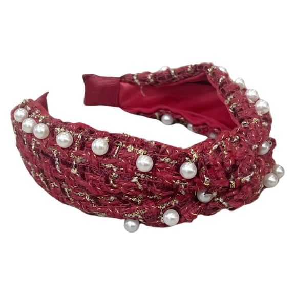 Headbands of Hope Women's Top Knot Pearl Embellished Tweed Headband | Red