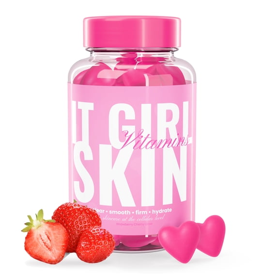 It Girl Vitamins Skin Glow Gummies for Women, Collagen Peptides, Hyaluronic Acid, Ceramides & Biotin, Hair Skin & Nails Supplement, Strawberry, 60 Ct