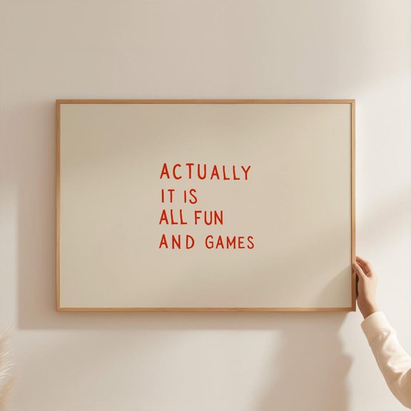 It Is All Fun And Games Red Hand Drawn Poster Horizontal Landscape Artwork Dorm Decor