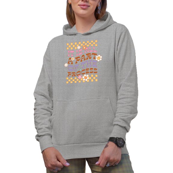It Is All a Part of the Process Quote, 90s Retro Wavy Text Art Merch Gift, Heather Grey Hooded Sweatshirt or Hoodie, 3XL