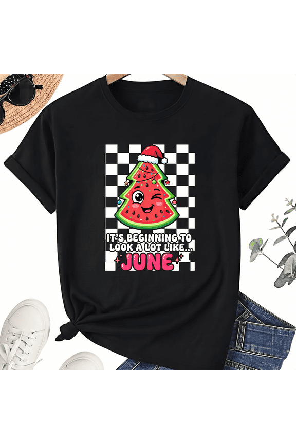 It Is Beginning To Look A Lot Like June Unisex T-Shirt For Christmas In July, Funny Summer Holiday Graphic Tee