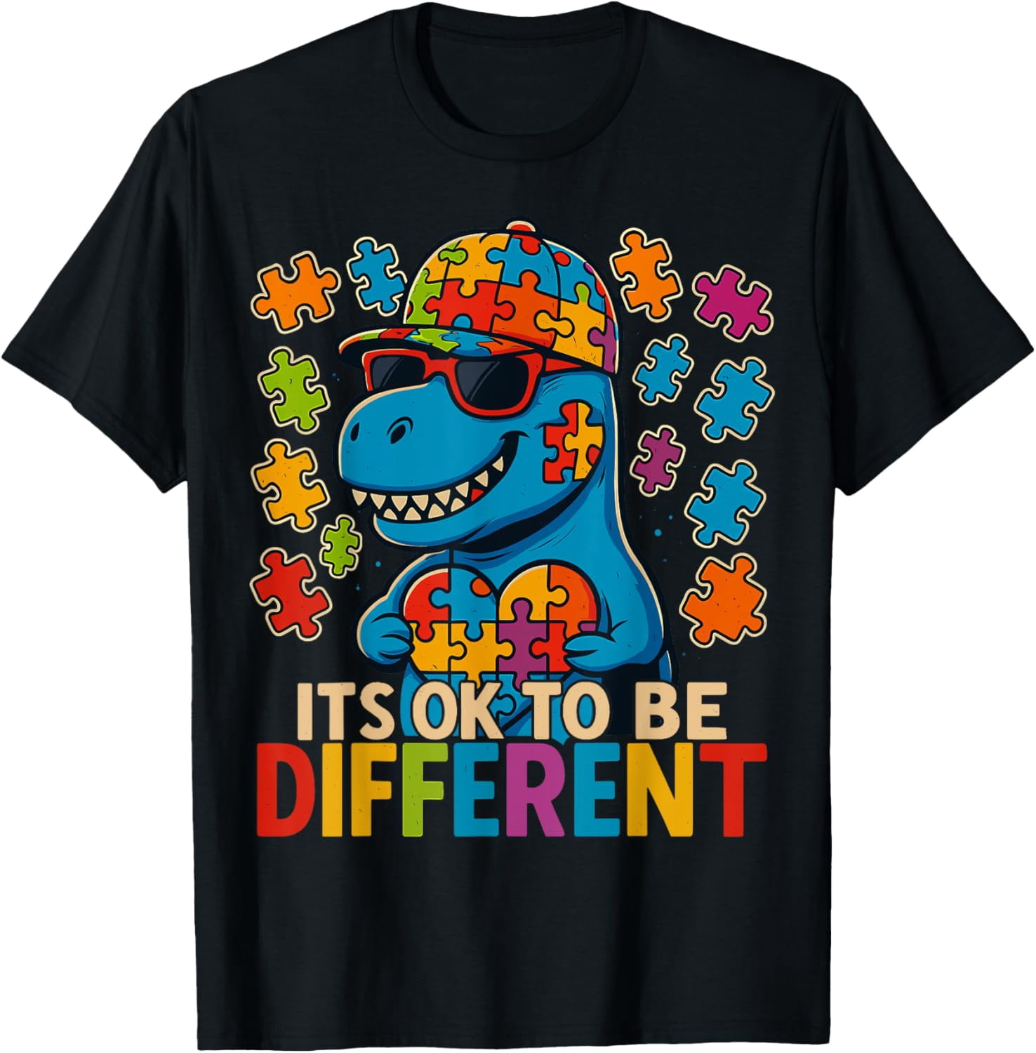 It Is Ok To Be Different Dino Autism Awareness Shirt BLACK Unisex S-5XL Hot Trending Shirt