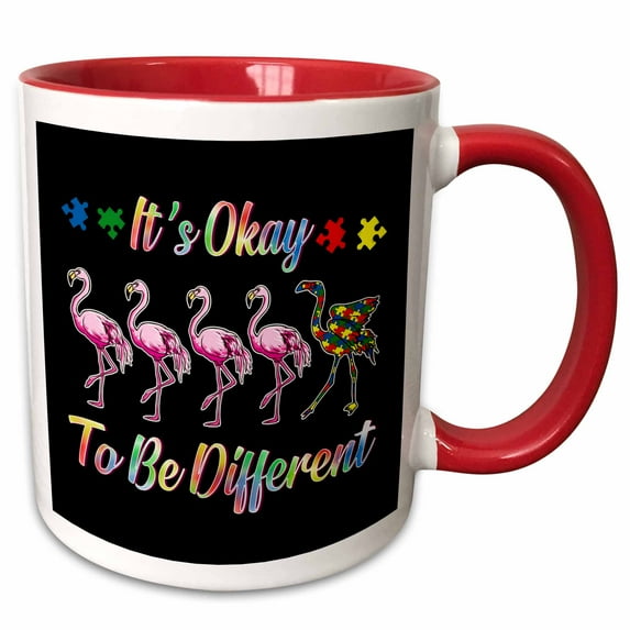 3drose, It Is Okay to Be Different Flamingo with Autism Style, 11oz Two-tone Red Mug