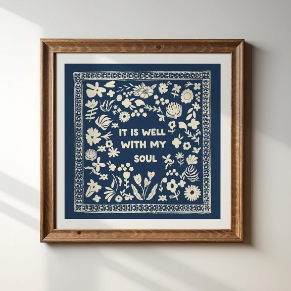 It Is Well With My Soul Navy Blue Hand Lettered Script Hymnal Minimalist Faith Based Inspirational Decor
