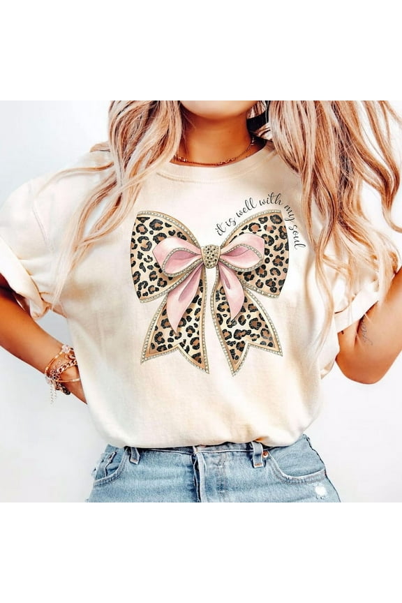 It Is Well With My Soul T-Shirt, Coquette Bible Verse Shirt, Religious Christian Tee with Bow for Girls