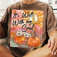 thumbnail image 1 of It Is Well With My Soul T-Shirt, Fall Bible Verse Tee, Pumpkin Floral Christian Shirt, Retro Faith Autumn Graphic, 1 of 5