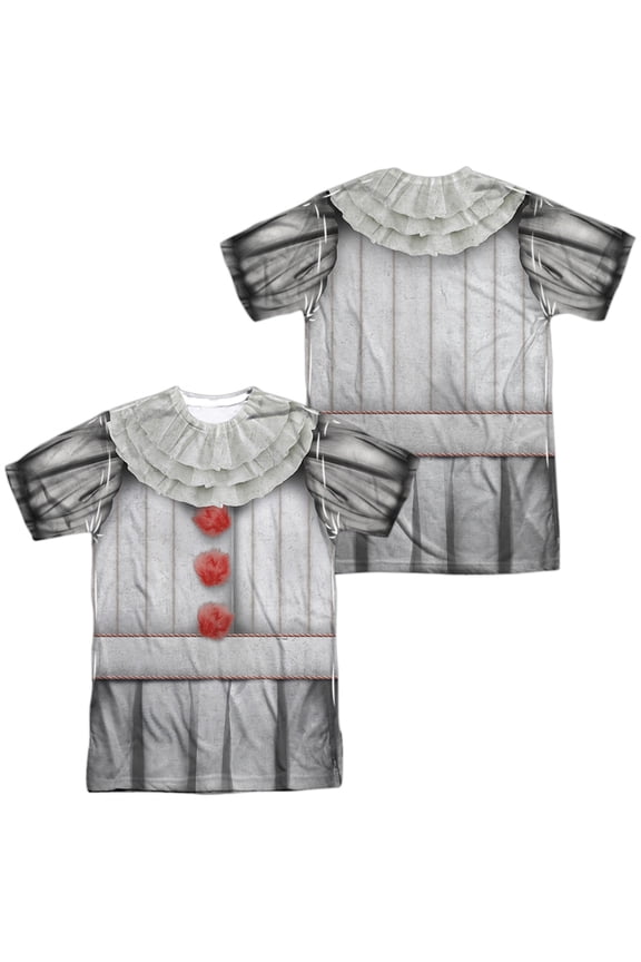 It Pennywise Costume Unisex Adult Sublimated T Shirt (Medium) White (Front/Back)