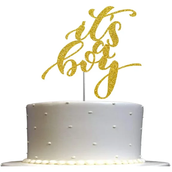 ItS A Boy Cake Topper Gold Glitter, Baby Shower Party Decoration