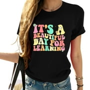 ItS Beautiful Day For Learning Retro Teacher Stud Fashionable Womens Short Sleeve T-Shirt - Graphic Design