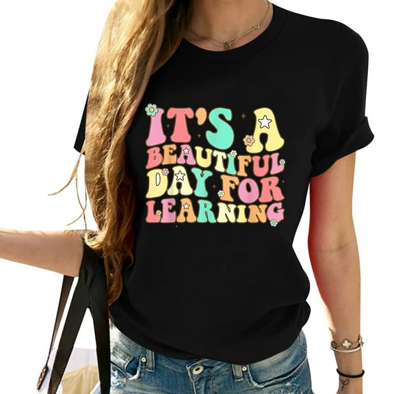 It'S Beautiful Day For Learning Retro Teacher Stud Fashionable Women's Short Sleeve T-Shirt - Graphic Design
