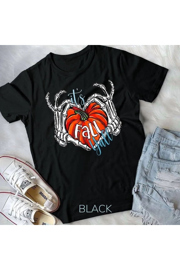 It'S Fall Y'All Skeleton Hand Pumpkin Heart T-Shirt Unisex T-Shirt