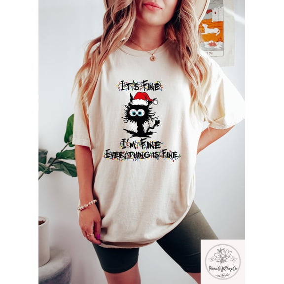 It'S Fine, I Am Fine Everything Is Fine Shirt, Season Cat Tshirt, Meowy Season Tee, Black Cat T-Shirt, Season Cat Lover