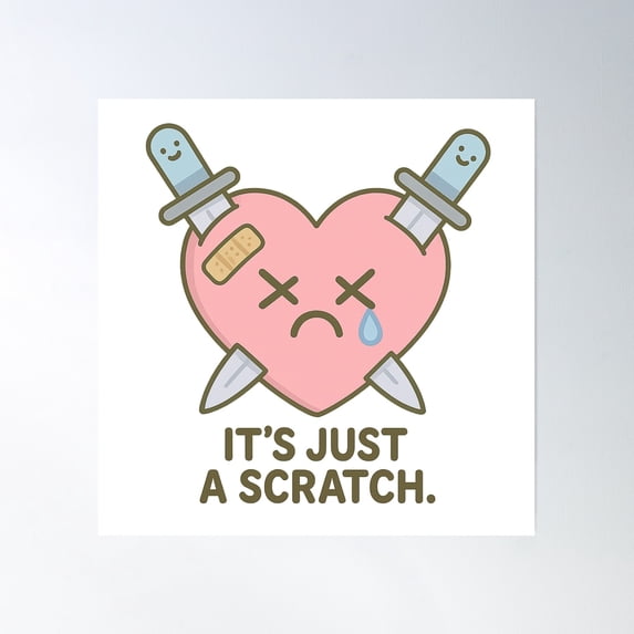 It’S Just A Scratch – Cute Sad Heart Sticker Poster Wall Art, Modern Wall Decor, 16x16 UNFRAMED