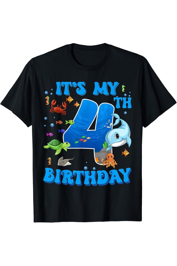 It'S My 4Th Birthday Party Ocean 4 Years Old Sea Fish B-Day T-Shirt