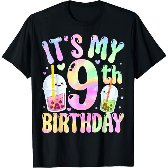 It'S My 9Th Birthday Bubble Boba Tea Party 9 Year Old Unisex T-Shirt S-5Xl - Best Birthday Gifts