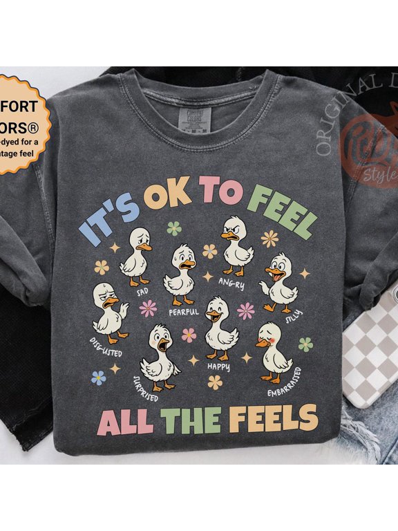 It'S Ok To Feel All The Feels Goose Emotions Shirt, Cute Cartoon Teacher Shirt, Men.Tal Health Awareness Tee, Unisex T-Shirt