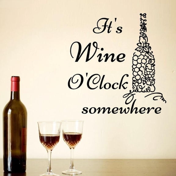 It'S Wine I Clock Somewhere Grape Wine Bottle Wall Sticker Creative Home Decor Wall Art Vinyl Murals Decals Decoration 49x43cm