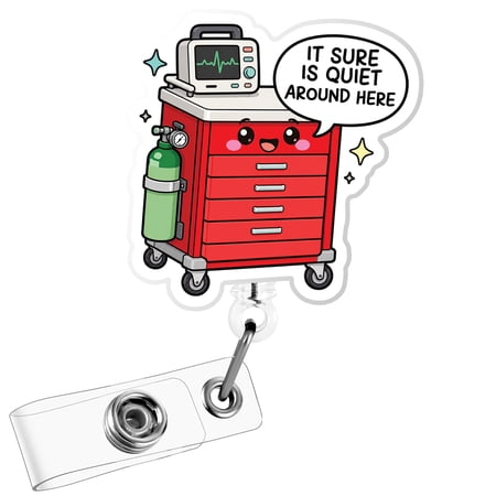 It Sure Is Quiet Crash Cart Badge Reel, Heart Monitor Retractable ID Holder for Nurse, Teacher, Office