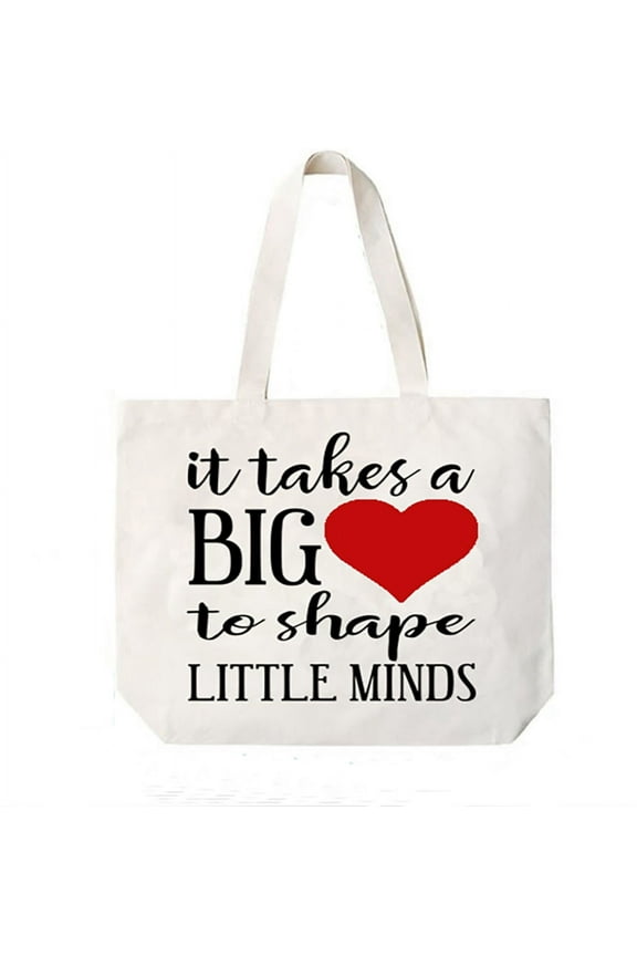 It Takes A Big Heart To Shape Little Minds Teacher Canvas Tote Book Bag Teacher Gift -COCOVICI