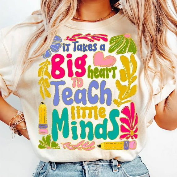 It Takes a Big Heart to Teach Little Minds T-Shirt, Retro Floral Teacher Shirt, Boho Teach Kindness Tee, Doodle Teaching T-Shirt