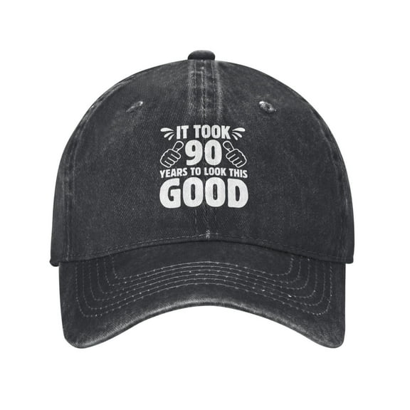 It Took 90 Years To Look This Good Baseball Cap Vintage Soft Washed Denim,Golf Dad Hat Adjustable Trucker Hats for Men Women Unisex Adult,Black