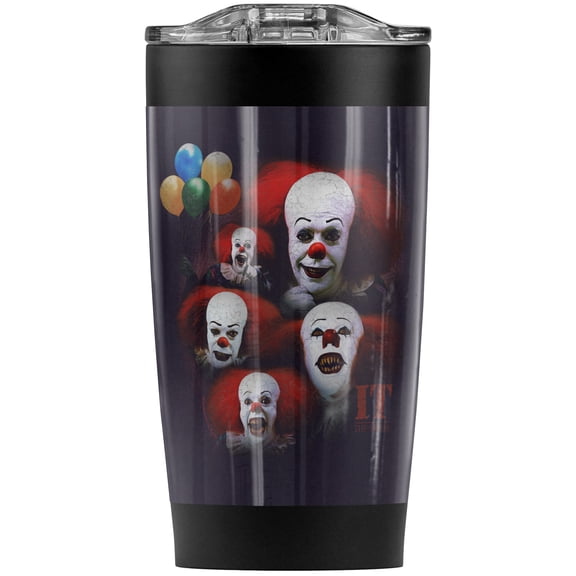 It: Tv Mini Series Many Faces Of Pennywise Stainless Steel Tumbler 20 oz Coffee Travel Mug/Cup, Vacuum Insulated & Double Wall with Leakproof Sliding Lid | Great for Hot Drinks and Cold Beverages
