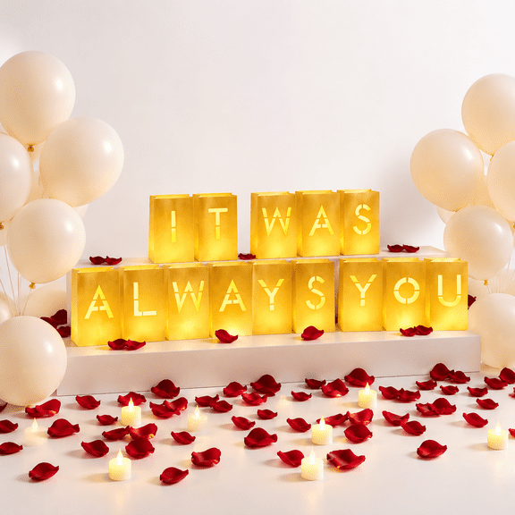 It Was Always You Light Up Letter Luminary Bag Party Decoration Kit with Rose Petals and Candles