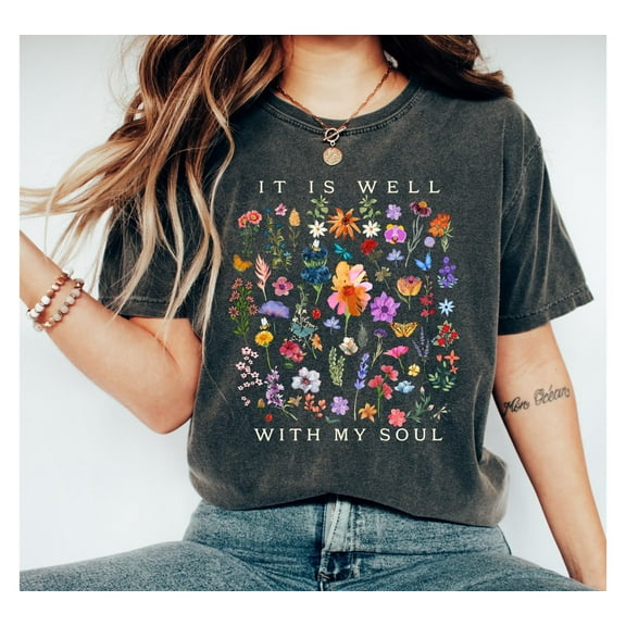 It is Well With My Soul Shirt, Bible Verse Shirt, Christian Shirt, Vintage Floral Tee, Faith Shirt