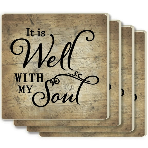 It is Well with My Soul Script Design 4 x 4 Absorbent Ceramic Coasters Set of 4