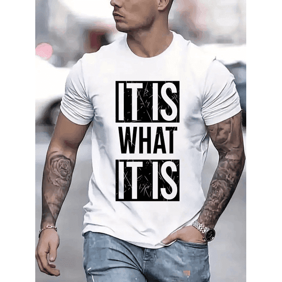 It is what it is Graphic Print T-Shirt For Men Casual Short Sleeve Tee 1 Pcs 100% Heavy Cotton - Comfortable Crew Neck, Soft Adorable Tees Tops