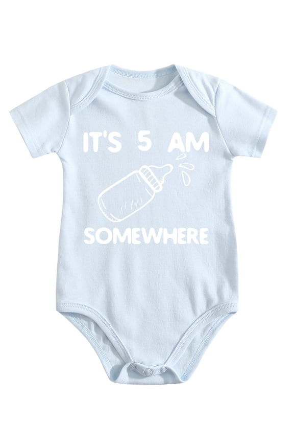 It's 5 AM Somewhere Baby Bodysuit Funny Adorable Newborn Coming Home Outfit Cute Boys Baby Blue-style 6-9M