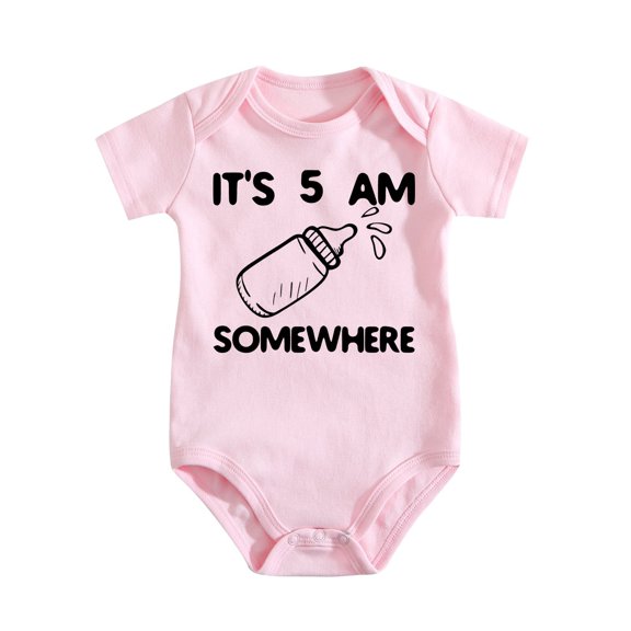 It's 5 AM Somewhere Baby Bodysuit Funny Adorable Newborn Coming Home Outfit Cute Boys Medium Pink-style-1 9-12M