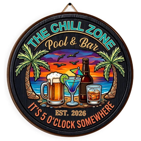 It's 5 O'Clock Somewhere Door Sign Summer Wood Door Hanger Outdoor Porch Decor Summer Beach Farmhouse Wreath Indoor Wall Hanging Decoration